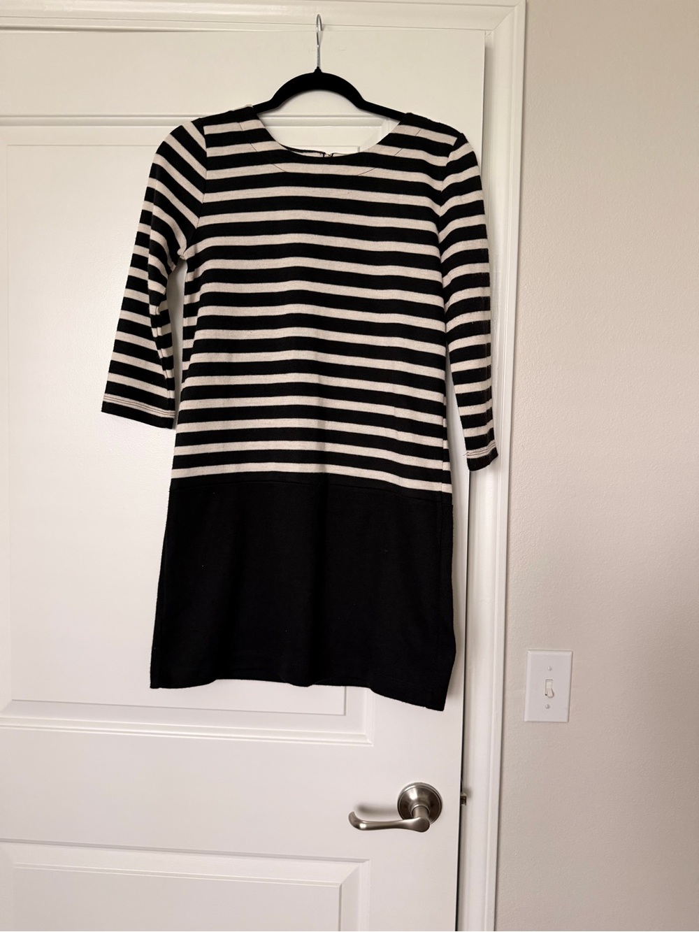 LOFT Black and White Striped Long Sleeve Shift Dress